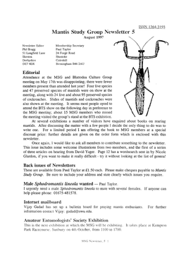 Mantis Study Group Newsletter, 5 (August 1997)