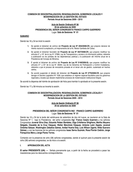 1- COMISION DE DESCENTRALIZACION, REGIONALIZACION, GOBIERNOS LOCALES Y MODERNIZACION DE LA GESTION DEL ESTADO Período Anual D