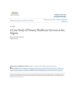 A Case Study of Primary Healthcare Services in Isu, Nigeria Raymond Ogu