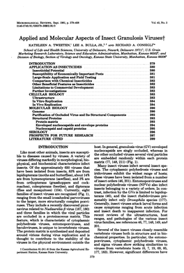 Applied and Molecular Aspects of Insect Granulosis Virusest KATHLEEN A