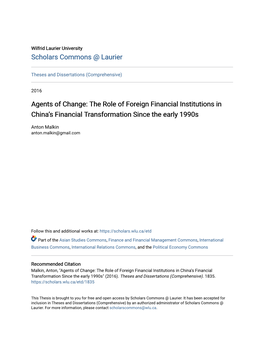 The Role of Foreign Financial Institutions in China's Financial