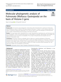 Molecular Phylogenetic Analysis of Pulmonata (Mollusca: Gastropoda) on the Basis of Histone-3 Gene Vijaya Sai Ayyagari and Krupanidhi Sreerama*