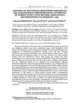 A Review of the Genus Cheilotoma Chevrolat, 1837 (Coleoptera: Chrysomelidae: Clytrinae) in Turkey with a New Record, Cheilotoma Erythrostoma Faldermann, 1837