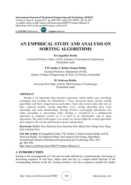 An Empirical Study and Analysis on Sorting Algorithms