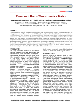 Therapeutic Uses of Daucus Carota: a Review