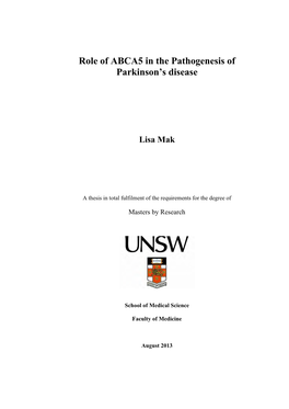 Role of ABCA5 in the Pathogenesis of Parkinson's Disease