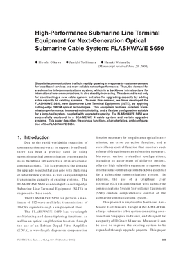 High-Performance Submarine Line Terminal Equipment for Next-Generation Optical Submarine Cable System: FLASHWAVE S650