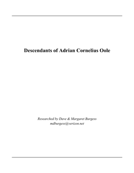 Descendants of Adrian Cornelius Oole