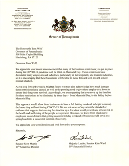 Letter to Governor Wolf to Reopen the State