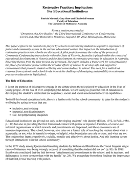 Restorative Practices: Implications for Educational Institutions