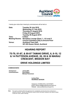 Hearing Report 75-79, 81-87, & 89-97 Tamaki Drive, 6, 8-10, 12