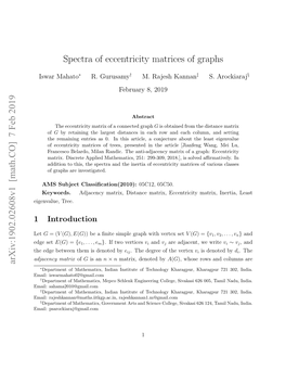 Spectra of Eccentricity Matrices of Graphs Arxiv:1902.02608V1