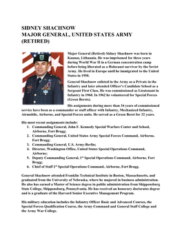 Sidney Shachnow Major General, United States Army (Retired)