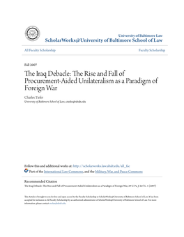 The Iraq Debacle: the Rise and Fall of Procurement-Aided Unilateralism As a Paradigm of Foreign War