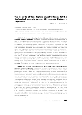 The Life-Cycle of Ceriodaphnia Silvestrii Daday, 1902, a Neotropical Endemic Species (Crustacea, Cladocera, Daphnidae)