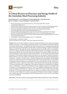 A Critical Review on Processes and Energy Profile of the Australian