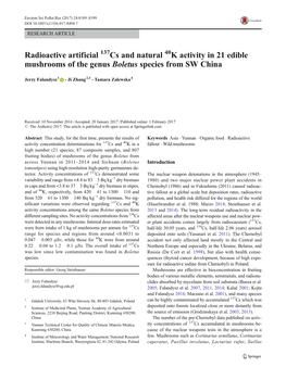 Radioactive Artificial 137Cs and Natural 40K Activity in 21 Edible Mushrooms of the Genus Boletus Species from SW China