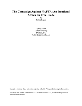 The Campaign Against NAFTA: an Irrational Attack on Free Trade by Jackie Lopez