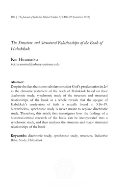 The Structure and Structural Relationships of the Book of Habakkuk