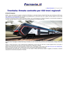 Trenitalia: Firmato Contratto Per 450 Treni Regionali Di David Campione