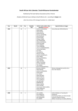 South African Arts Calendar / Suid-Afrikaanse Kunskalendar