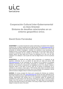 Cooperación Cultural Inter-Gubernamental En Asia Oriental: Síntoma De Desafíos Relacionales En Un Entorno Geopolítico Único