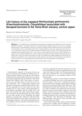 Life History of the Copepod Hemicyclops Gomsoensis (Poecilostomatoida, Clausidiidae) Associated with Decapod Burrows in the Tama-River Estuary, Central Japan
