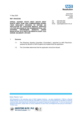 11 May 2020 REF: SHA/23352 APPEAL