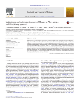 Metabolomic and Molecular Signatures of Mascarene Aloes Using a Multidisciplinary Approach
