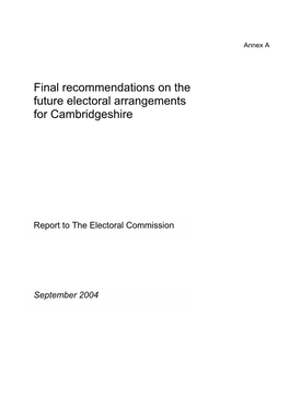 Final Recommendations on the Future Electoral Arrangements for Cambridgeshire