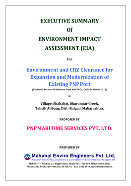 EXECUTIVE SUMMARY of ENVIRONMENT IMPACT ASSESSMENT (EIA)