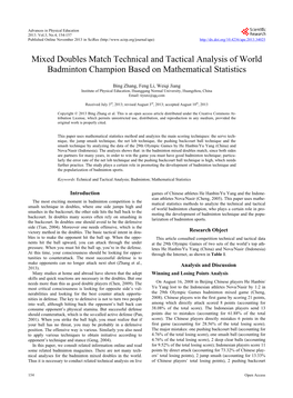 Mixed Doubles Match Technical and Tactical Analysis of World Badminton Champion Based on Mathematical Statistics