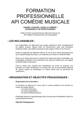 Formation Professionnelle Api Comédie Musicale