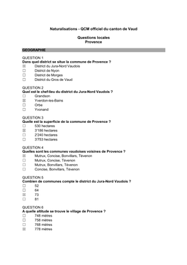 Naturalisations - QCM Officiel Du Canton De Vaud