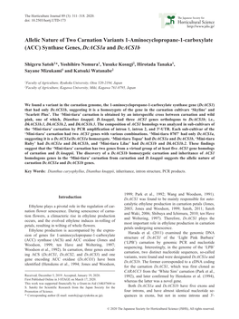 Allelic Nature of Two Carnation Variants 1-Aminocyclopropane-1-Carboxylate (ACC) Synthase Genes, Dcacs1a and Dcacs1b