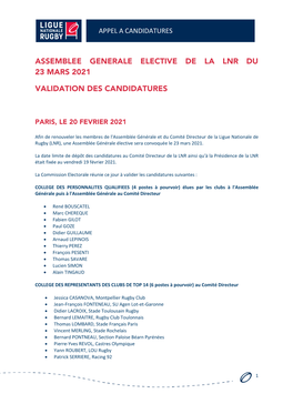 Assemblee Generale Elective De La Lnr Du 23 Mars 2021 Validation Des