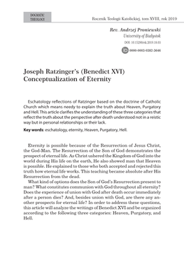 Joseph Ratzinger's (Benedict XVI) Conceptualization of Eternity