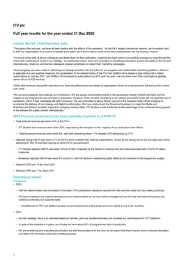 ITV Plc Full Year Results for the Year Ended 31 Dec 2020