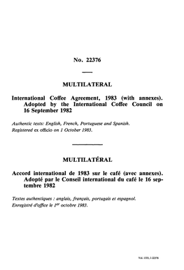 International Coffee Agreement, 1983 (With Annexes)