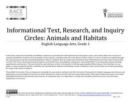 ELA SCI Grade 1 Informational Text, Research, Inquiry Circles: Animals and Habitats