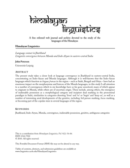 Himalayan Linguistics Language Contact in Jharkhand Linguistic