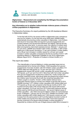 1 Afghanistan – Researched and Compiled by the Refugee