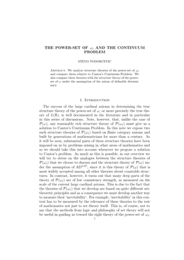 The Power-Set of Ω 1 and the Continuum Problem