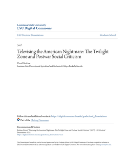 Televising the American Nightmare: the Twilight Zone and Postwar Social Criticism