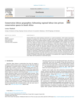 Conservation Labour Geographies: Subsuming Regional Labour Into Private Conservation Spaces in South Africa