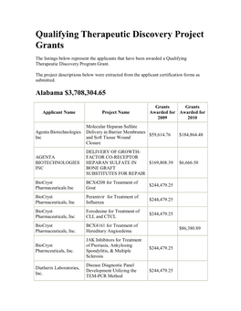 Qualifying Therapeutic Discovery Project Grants