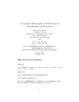 A Complete Bibliography of Publications in Foundations of Chemistry
