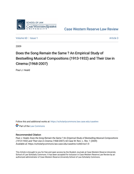 Does the Song Remain the Same ? an Empirical Study of Bestselling Musical Compositions (1913-1932) and Their Use in Cinema (1968-2007)