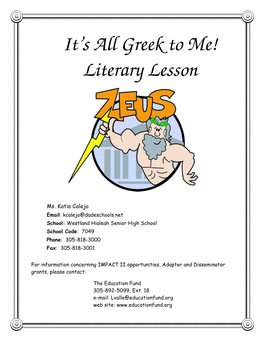 It's All Greek to Me! Literary Lesson