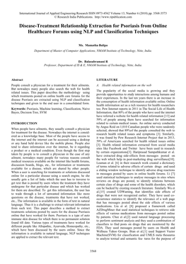 Disease-Treatment Relationship Extraction for Psoriasis from Online Healthcare Forums Using NLP and Classification Techniques